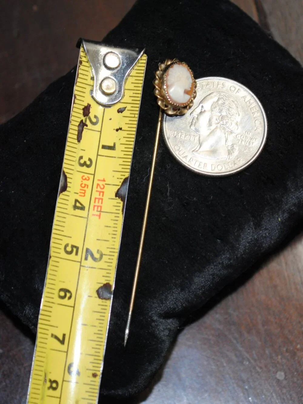 Vintage Carved Shell Cameo Stick / Tie Pin with Rope Twist Border